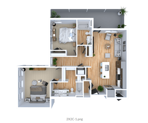 Floor plan for 2 beds, 2 baths, 1120 sqft